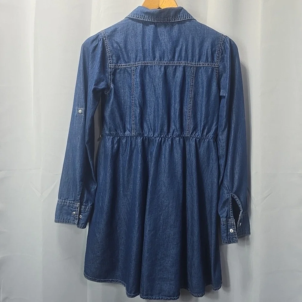 Justice Denim Shirt Dress Girls Size 14 Blue Rhinestone Embellished Long Sleeve